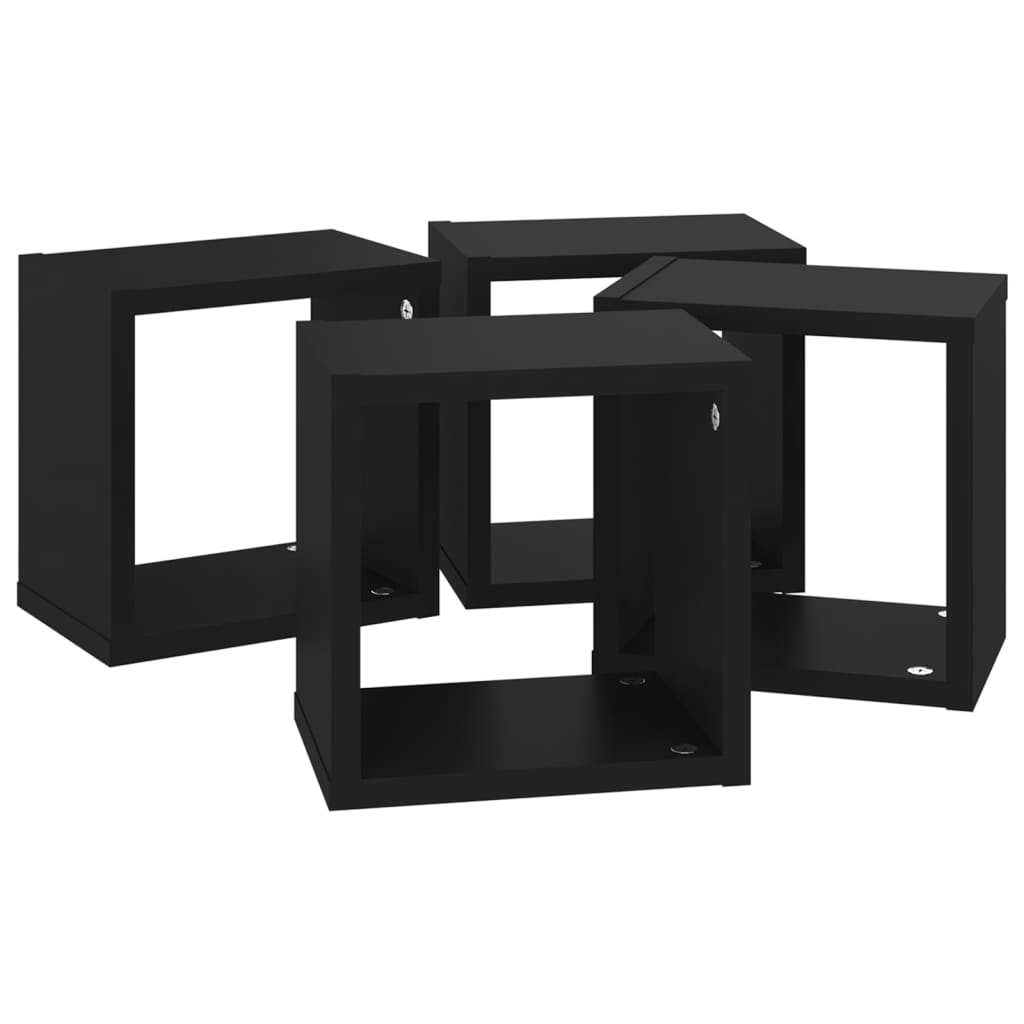 vidaXL Wall Cube Shelves 4 pcs Black 22x15x22 cm