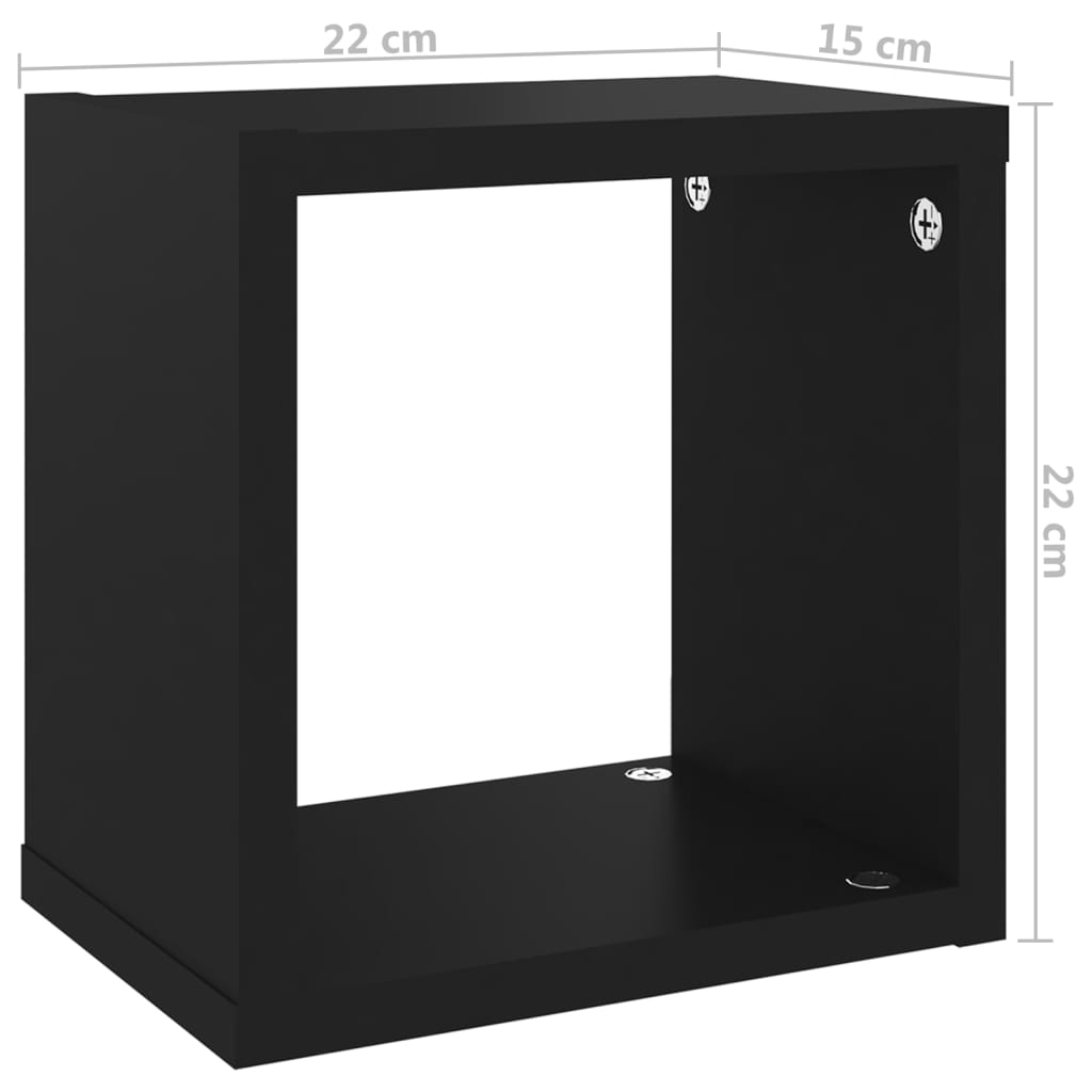 vidaXL Wall Cube Shelves 4 pcs Black 22x15x22 cm