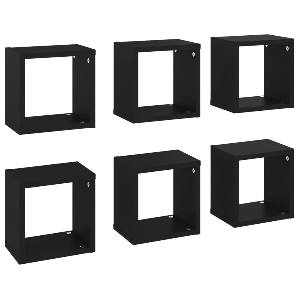 vidaXL Wall Cube Shelves 6 pcs Black 22x15x22 cm