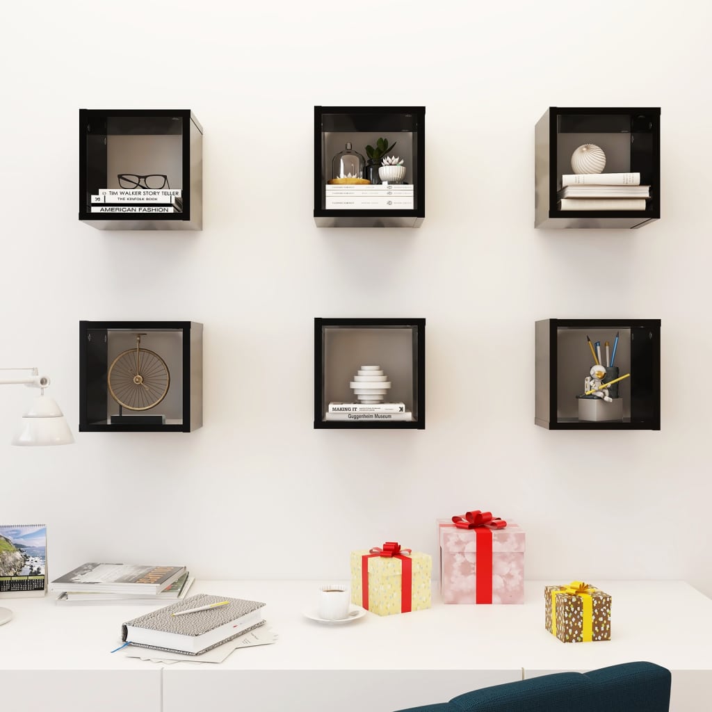 vidaXL Wall Cube Shelves 6 pcs Black 22x15x22 cm