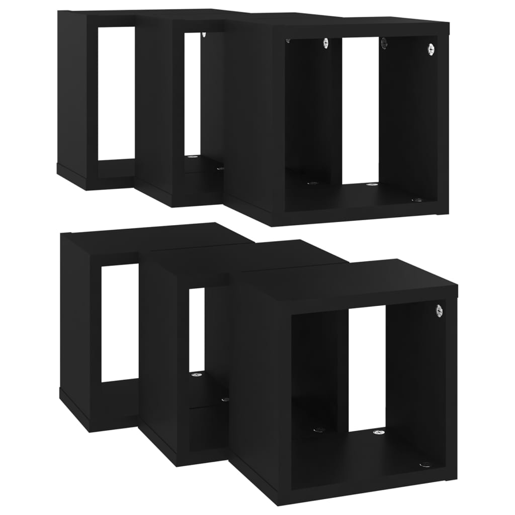 vidaXL Wall Cube Shelves 6 pcs Black 22x15x22 cm