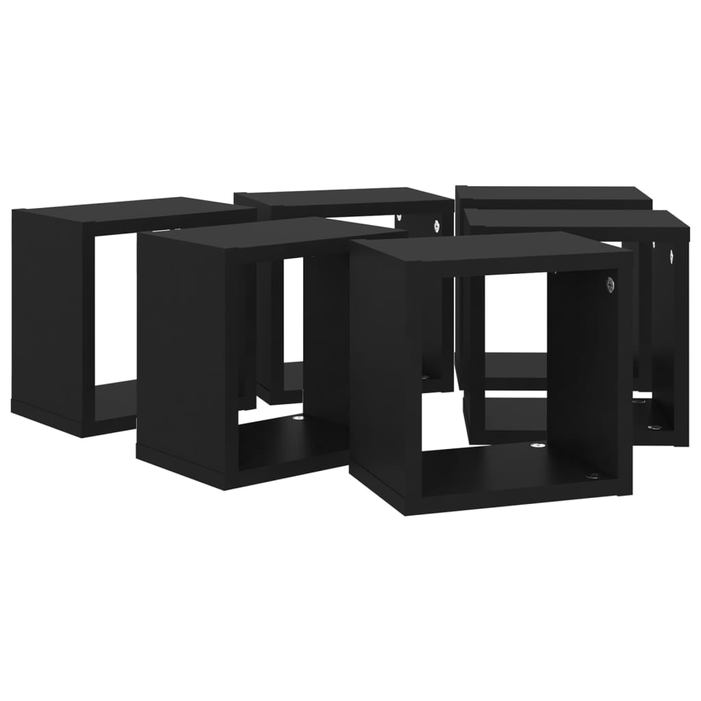 vidaXL Wall Cube Shelves 6 pcs Black 22x15x22 cm