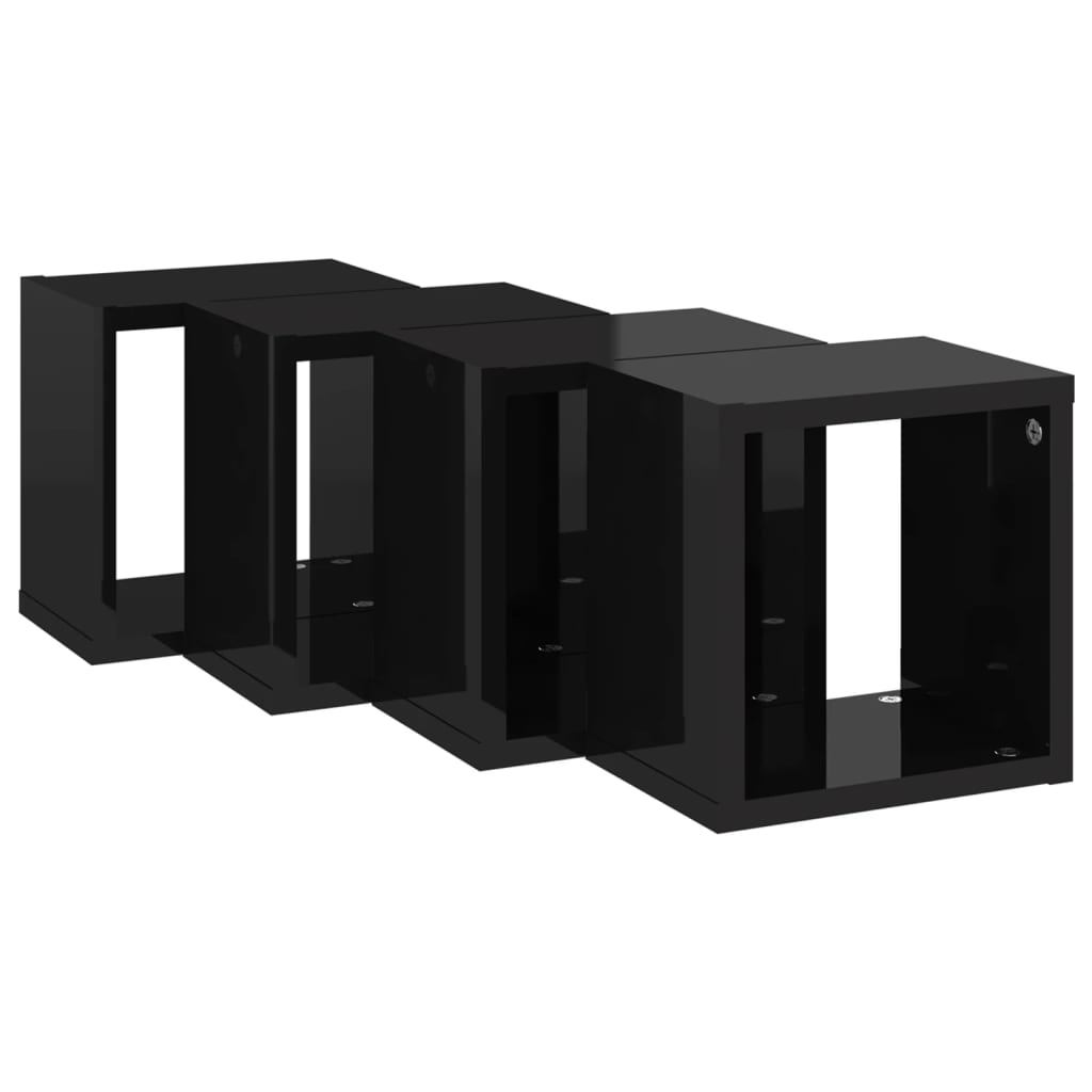 vidaXL Wall Cube Shelves 4 pcs High Gloss Black 22x15x22 cm