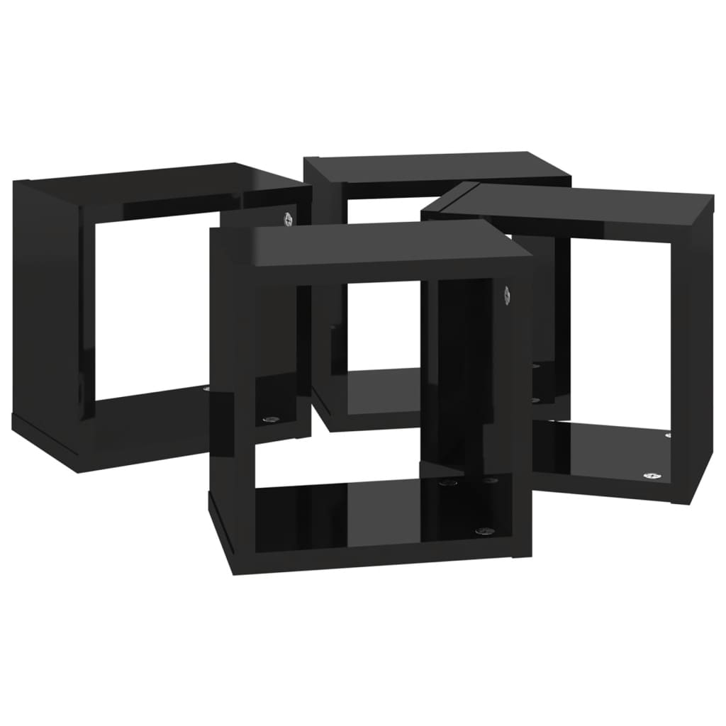 vidaXL Wall Cube Shelves 4 pcs High Gloss Black 22x15x22 cm