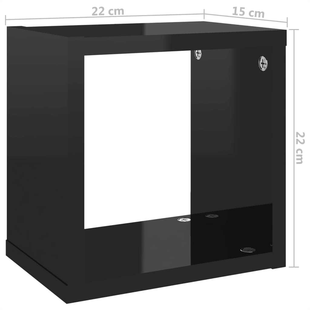 vidaXL Wall Cube Shelves 4 pcs High Gloss Black 22x15x22 cm