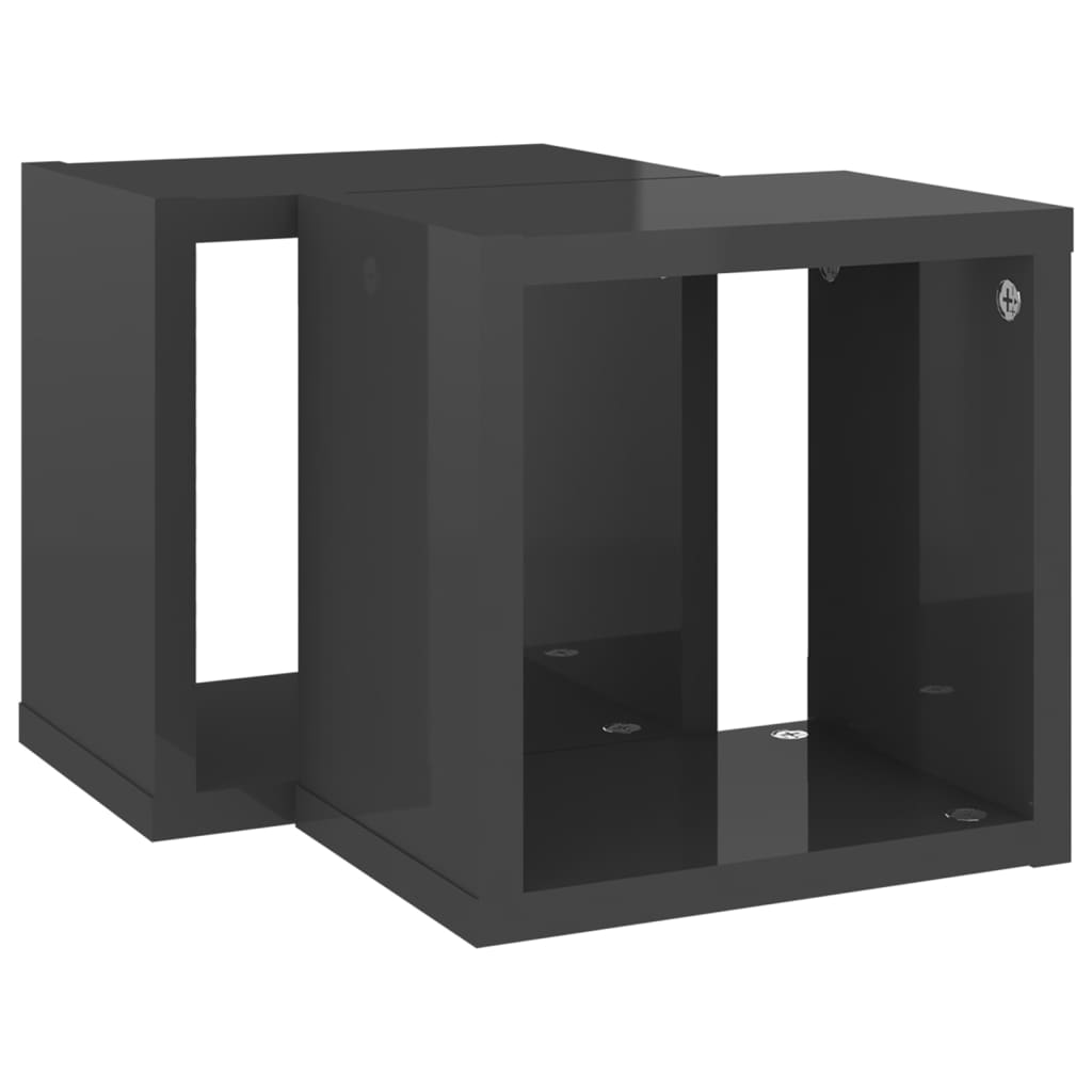 vidaXL Wall Cube Shelves 2 pcs High Gloss Grey 22x15x22 cm