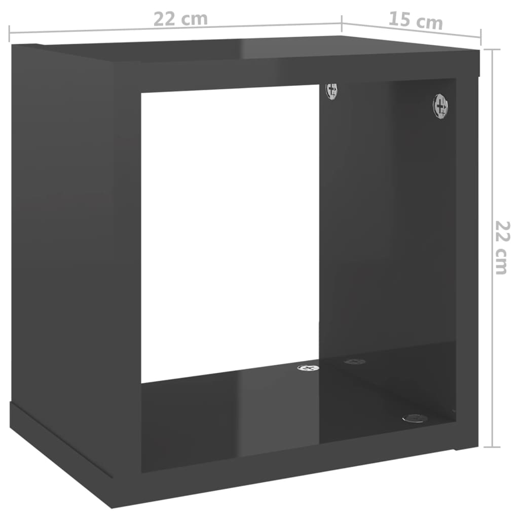 Wandkubus 2 stuks Hoogglans Grijs 22x15x22 cm