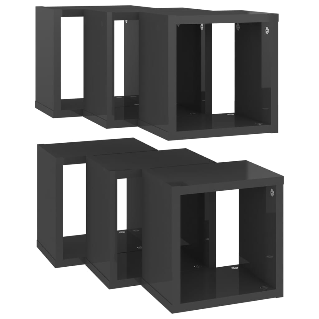 vidaXL Wall Cube Shelves 6 pcs High Gloss Grey 22x15x22 cm