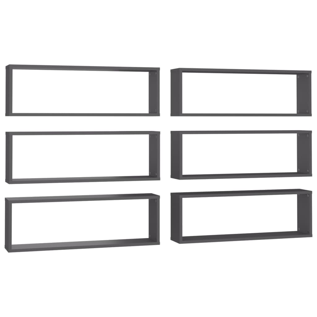 vidaXL Wall Cube Shelf 6 pcs Grey 80x15x26.5 cm Engineered Wood