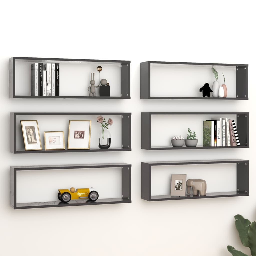 vidaXL Wall Cube Shelf 6 pcs Grey 80x15x26.5 cm Engineered Wood