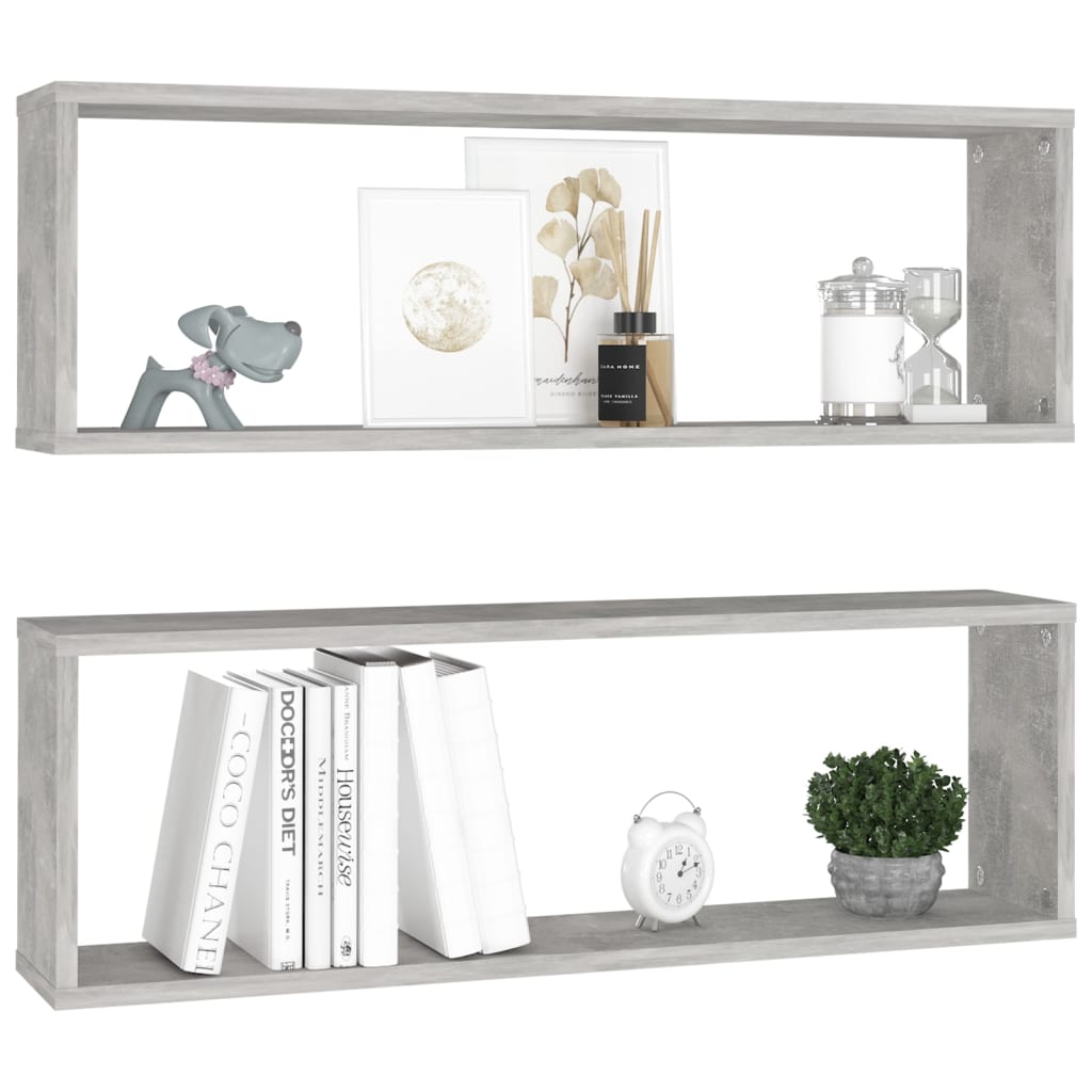 vidaXL Wall Cube Shelf 2 pcs Concrete Grey 80x15x26.5 cm Engineered Wood