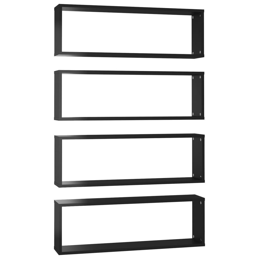 Étagère Cube Murale 4 pcs Noir Brillant 80x15x26.5cm Bois d'ingénierie