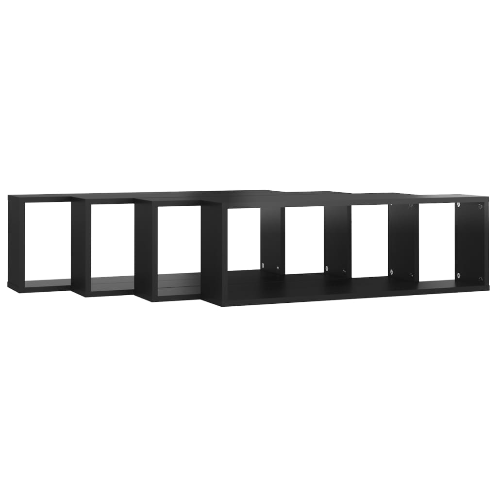 Étagère Cube Murale 4 pcs Noir Brillant 80x15x26.5cm Bois d'ingénierie