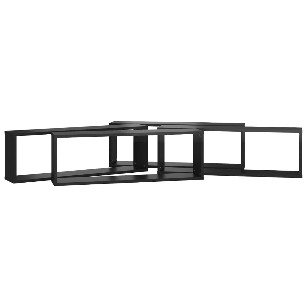 vidaXL Wall Cube Shelf 4 pcs High Gloss Black 80x15x26.5cm Engineered Wood