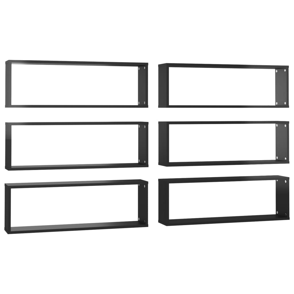 Étagère Cube Murale 6 pcs Noir Brillant 80x15x26.5cm Bois d'ingénierie