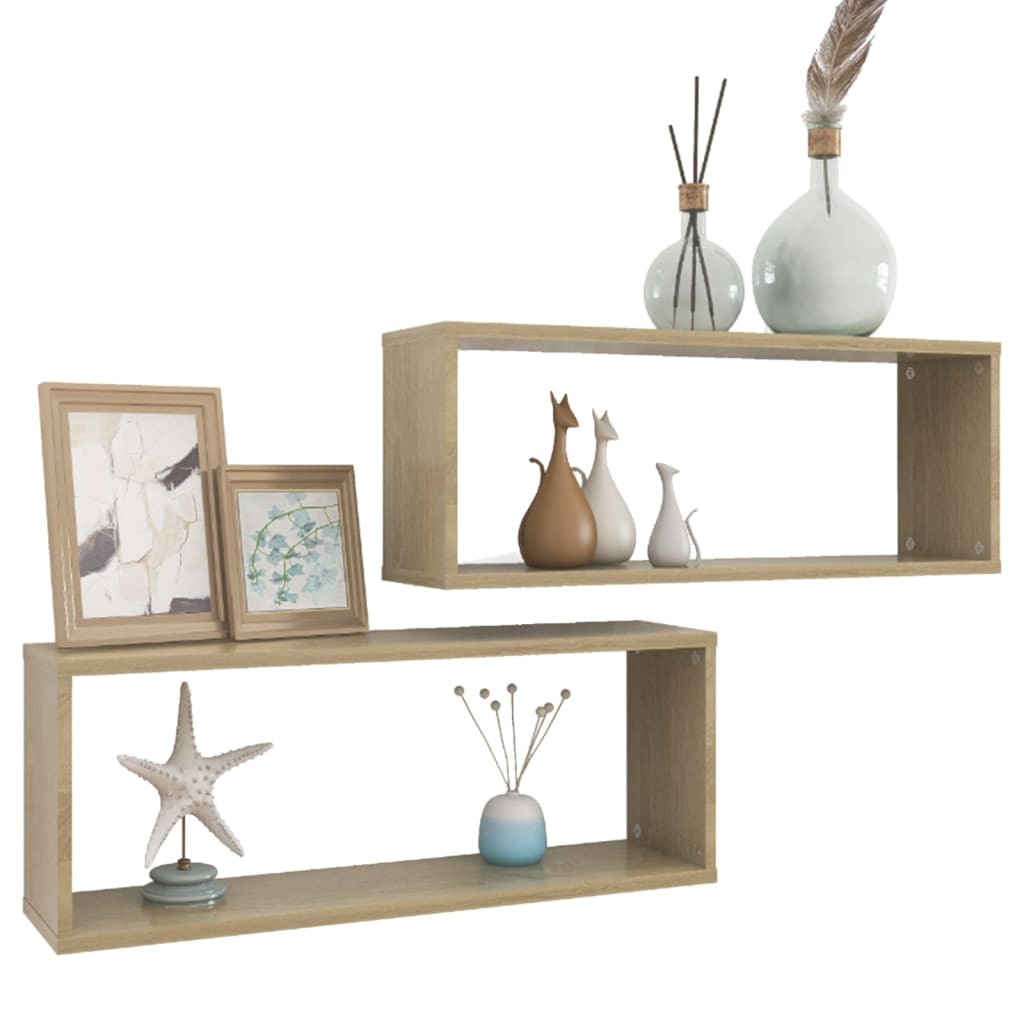 vidaXL Wall Cube Shelf 2 pcs Sonoma Oak 60x15x23 cm Engineered Wood