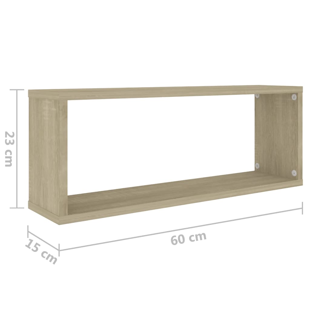 vidaXL Wall Cube Shelf 2 pcs Sonoma Oak 60x15x23 cm Engineered Wood