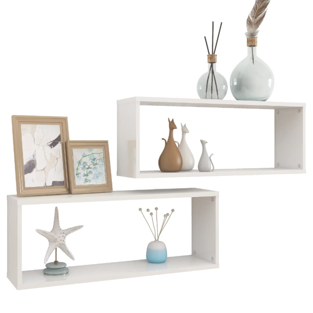 vidaXL Wall Cube Shelf 2 pcs High Gloss White 60x15x23 cm Engineered Wood