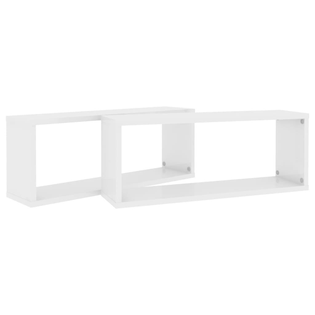 Étagère Cube Murale 2 pcs Blanc Brillant 60x15x23 cm Bois d'ingénierie