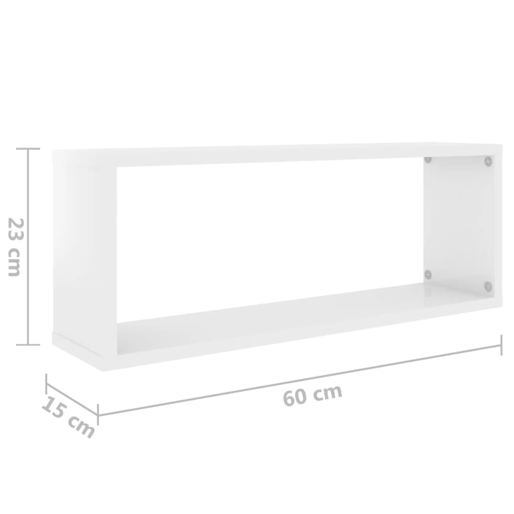 Étagère Cube Murale 2 pcs Blanc Brillant 60x15x23 cm Bois d'ingénierie