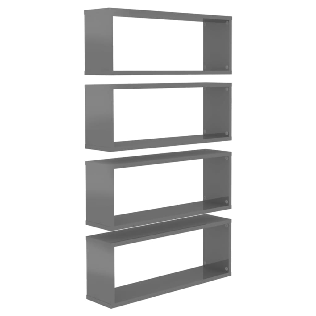 vidaXL Wall Cube Shelf 4 pcs High Gloss Grey 60x15x23 cm Engineered Wood