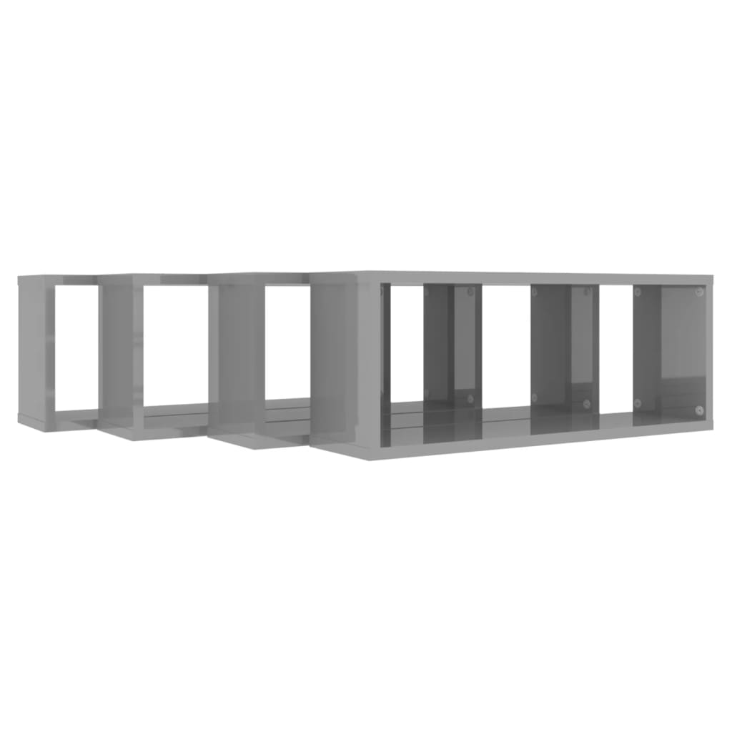 Étagère Cube Murale 4 pcs Gris Brillant 60x15x23 cm Bois d'ingénierie