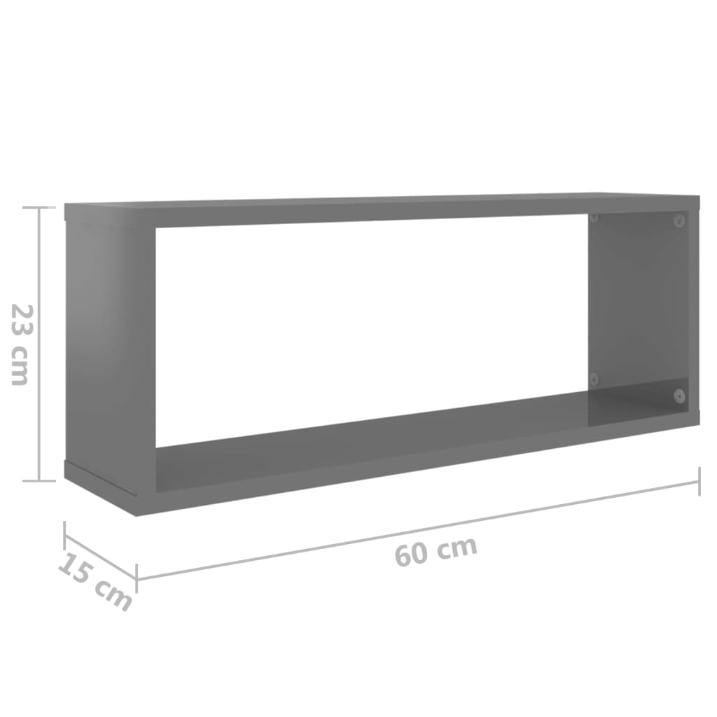 Wandkubusrek 4 stuks Hoogglans Grijs 60x15x23 cm Engineered Wood