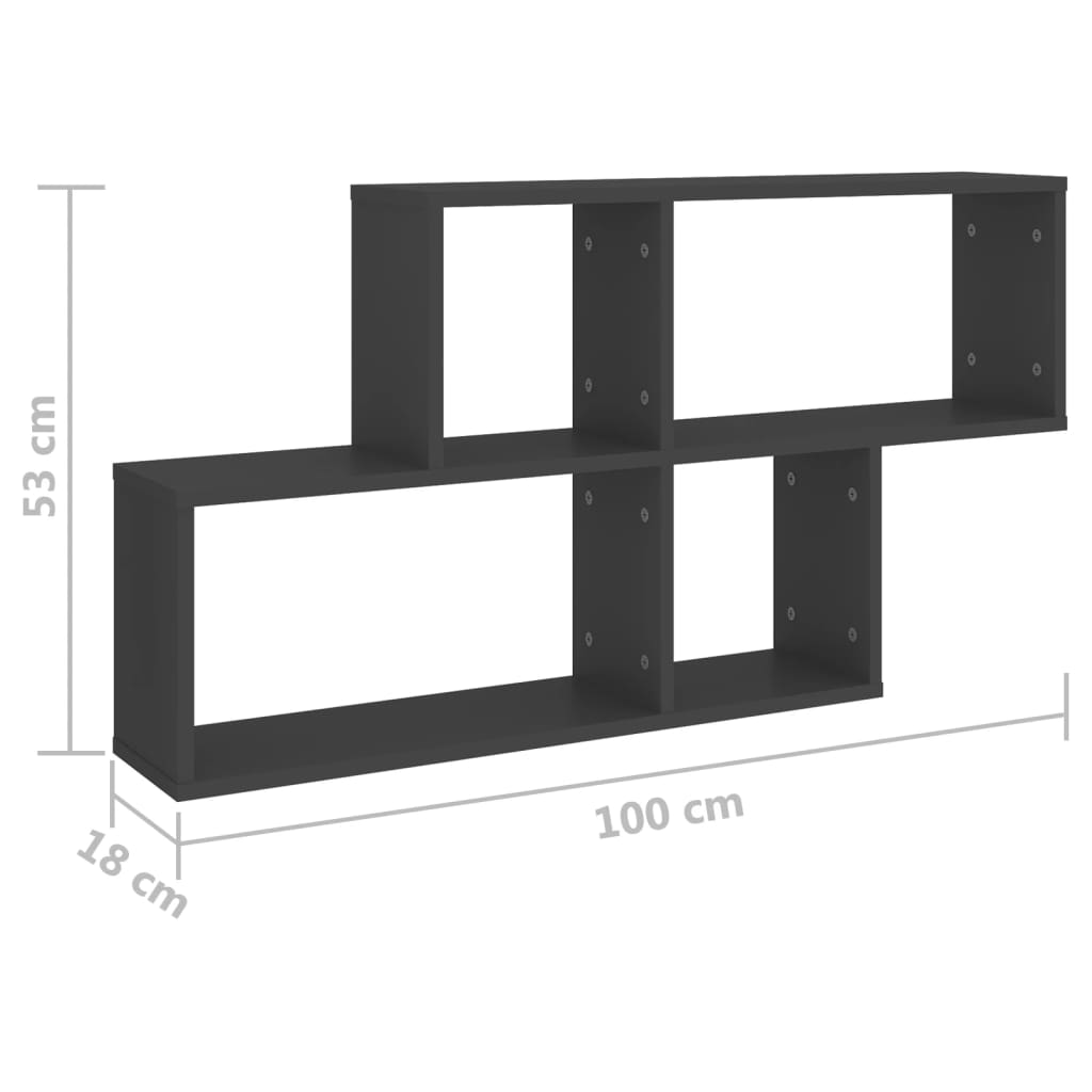 Wandplank Grijs 100x18x53 cm Engineered Wood