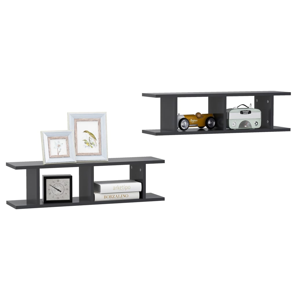 vidaXL Wall Shelves 2 pcs Grey 75x18x20 cm Engineered Wood