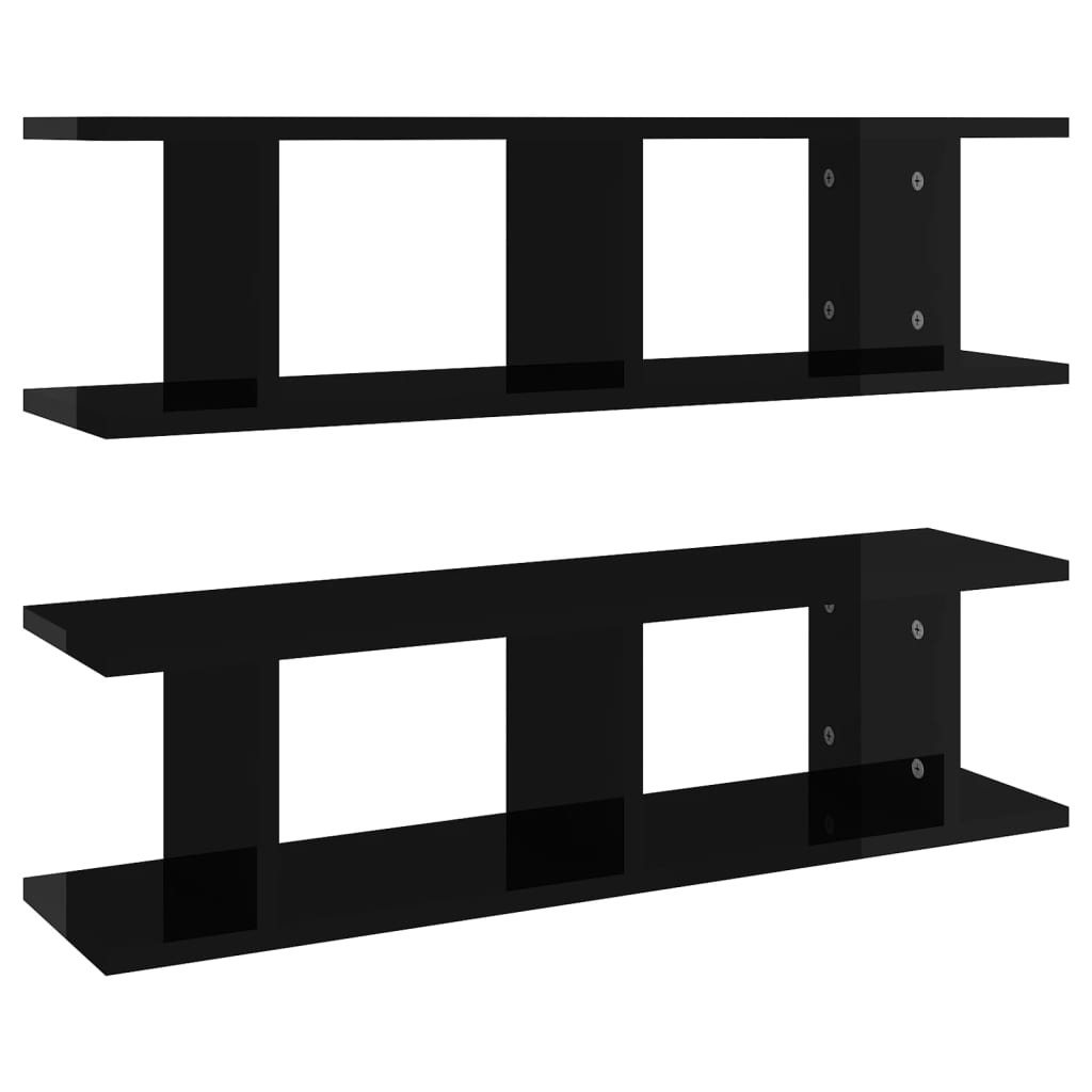 vidaXL Wall Shelves 2 pcs High Gloss Black 75x18x20 cm Engineered Wood