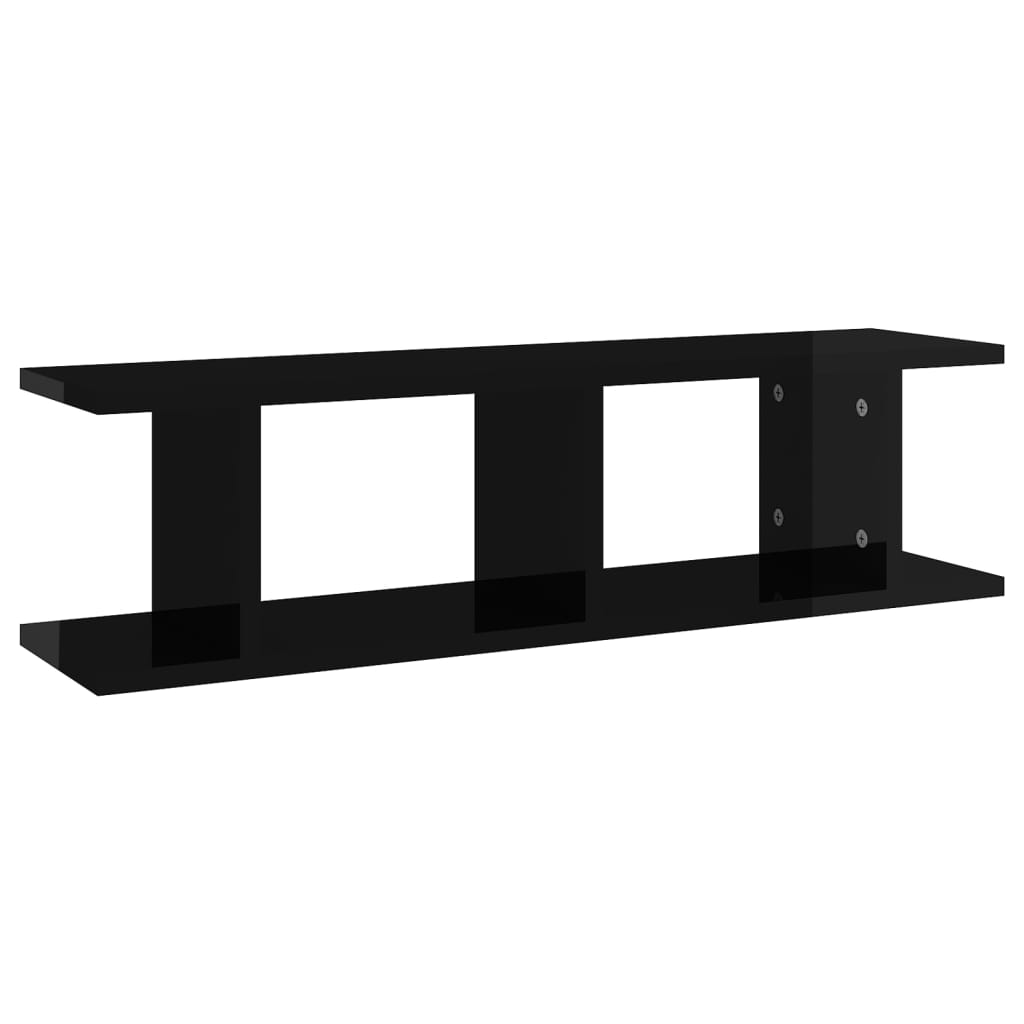 vidaXL Wall Shelves 2 pcs High Gloss Black 75x18x20 cm Engineered Wood