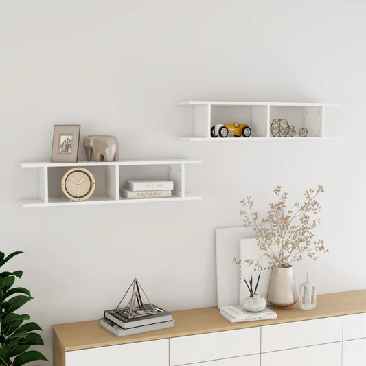 vidaXL Wall Shelf 2 pcs High Gloss White 90x18x20 cm Engineered Wood