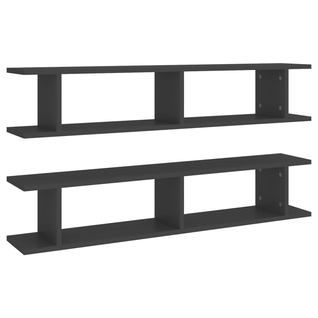 vidaXL Wall Shelf 2 pcs Grey 105x18x20 cm Engineered Wood