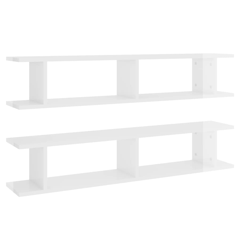 vidaXL Wall Shelf 2pcs High Gloss White 105x18x20cm Engineered Wood