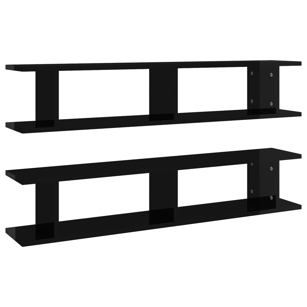 Étagère murale 2pcs Noir brillant 105x18x20cm Bois d'ingénierie