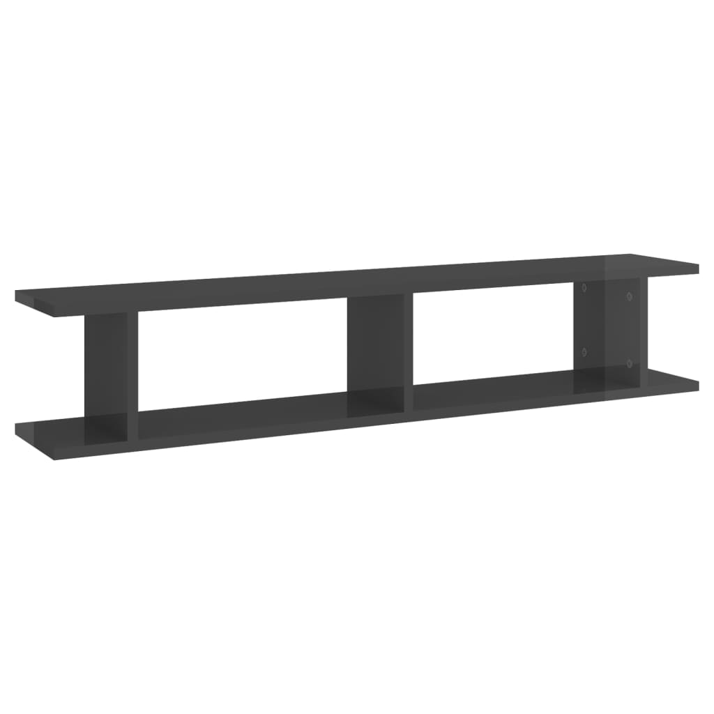 vidaXL Wall Shelf 2pcs High Gloss Grey 105x18x20cm Engineered Wood