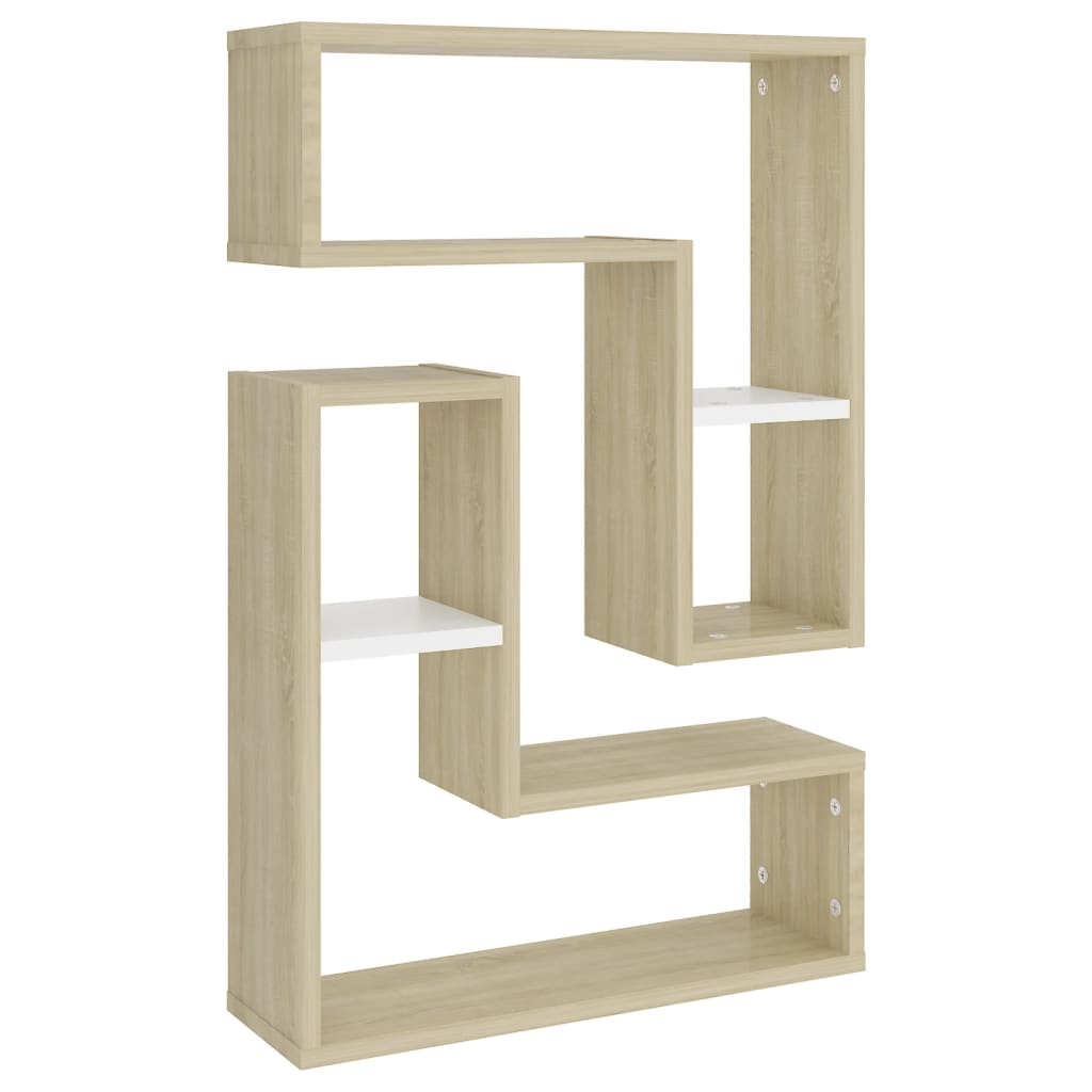 vidaXL Wall Shelf 2 pcs White and Sonoma Oak 50x15x50 cm Engineered Wood