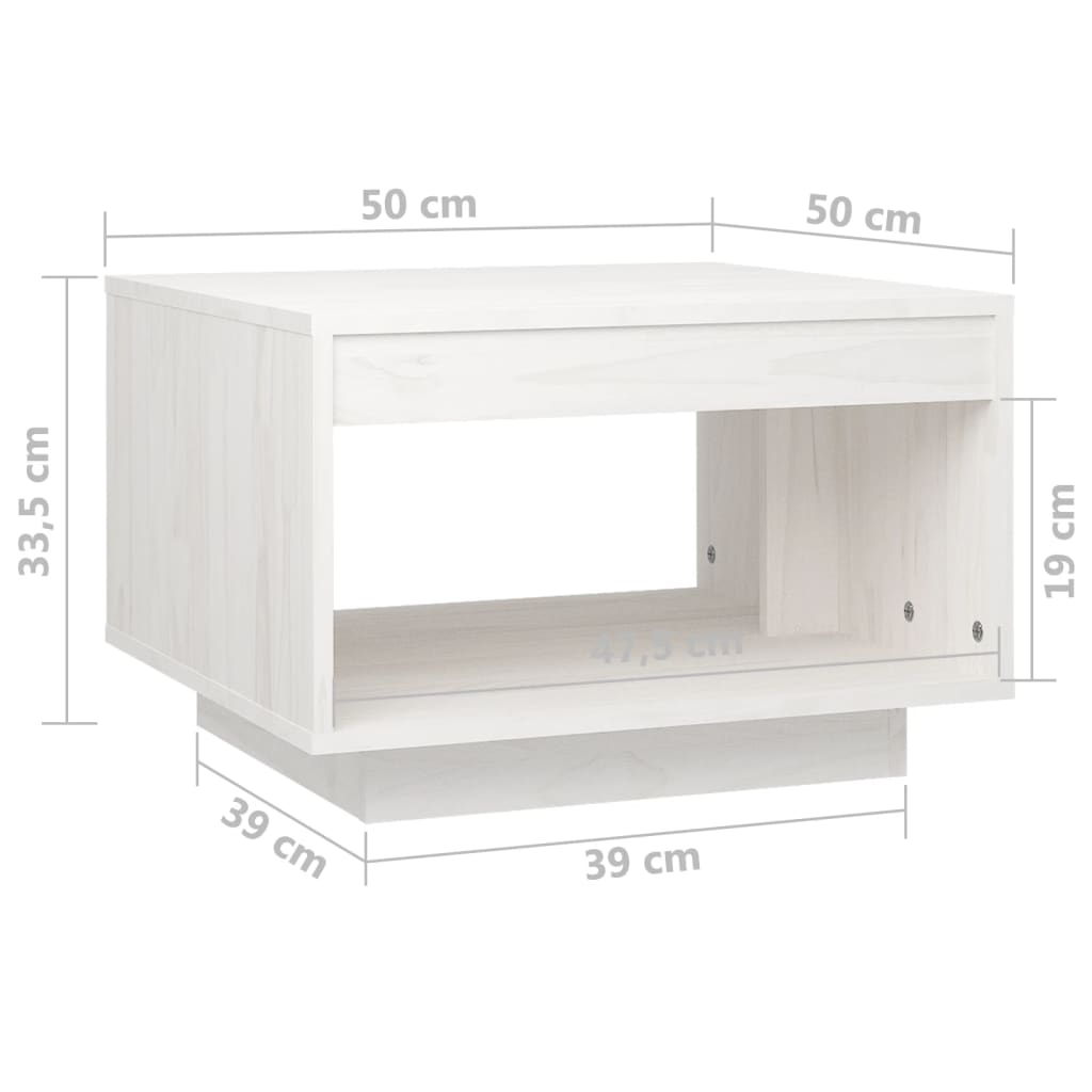 vidaXL Coffee Table White 50x50x33.5 cm Solid Pinewood