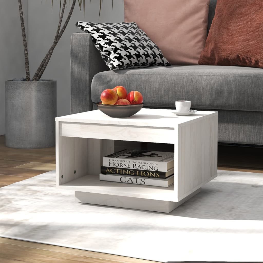 vidaXL Coffee Table White 50x50x33.5 cm Solid Pinewood