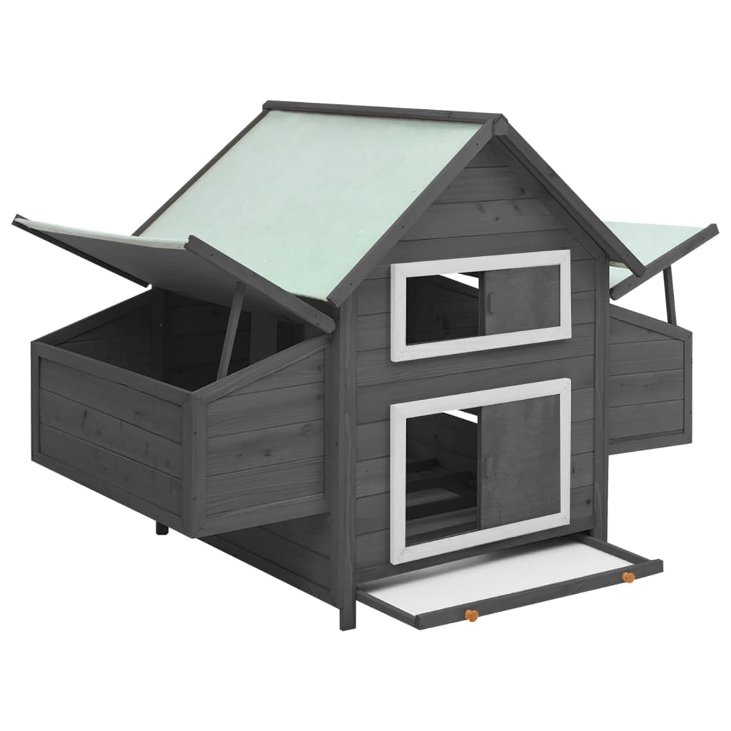 vidaXL Chicken Coop Grey and White 152x96x110 cm Solid Firwood