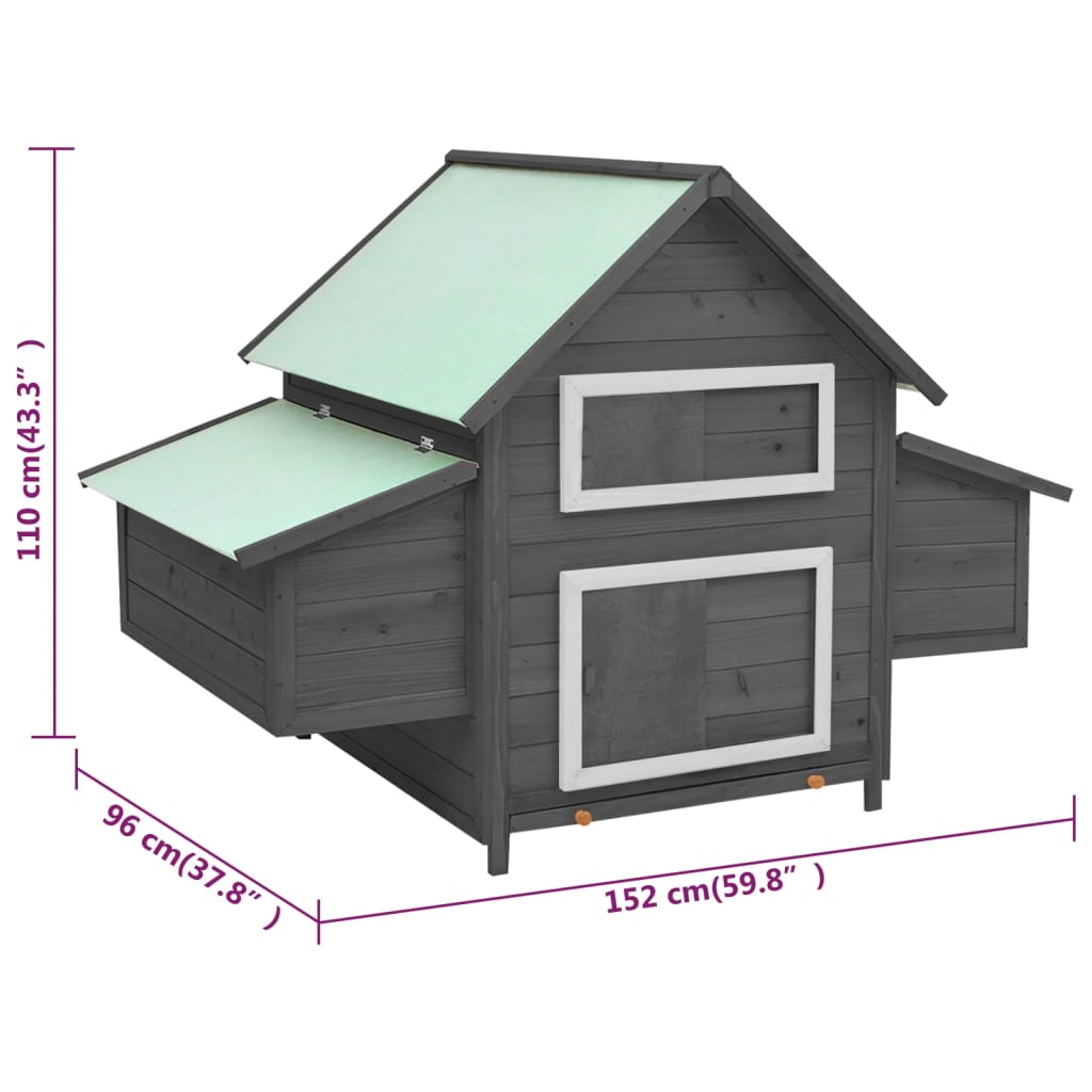 vidaXL Chicken Coop Grey and White 152x96x110 cm Solid Firwood