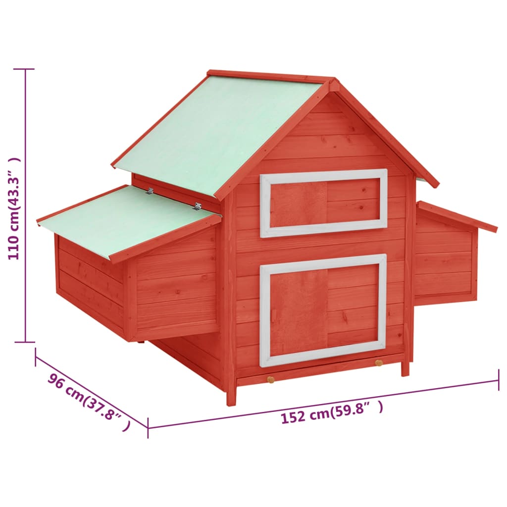 vidaXL Chicken Coop Red and White 152x96x110 cm Solid Firwood