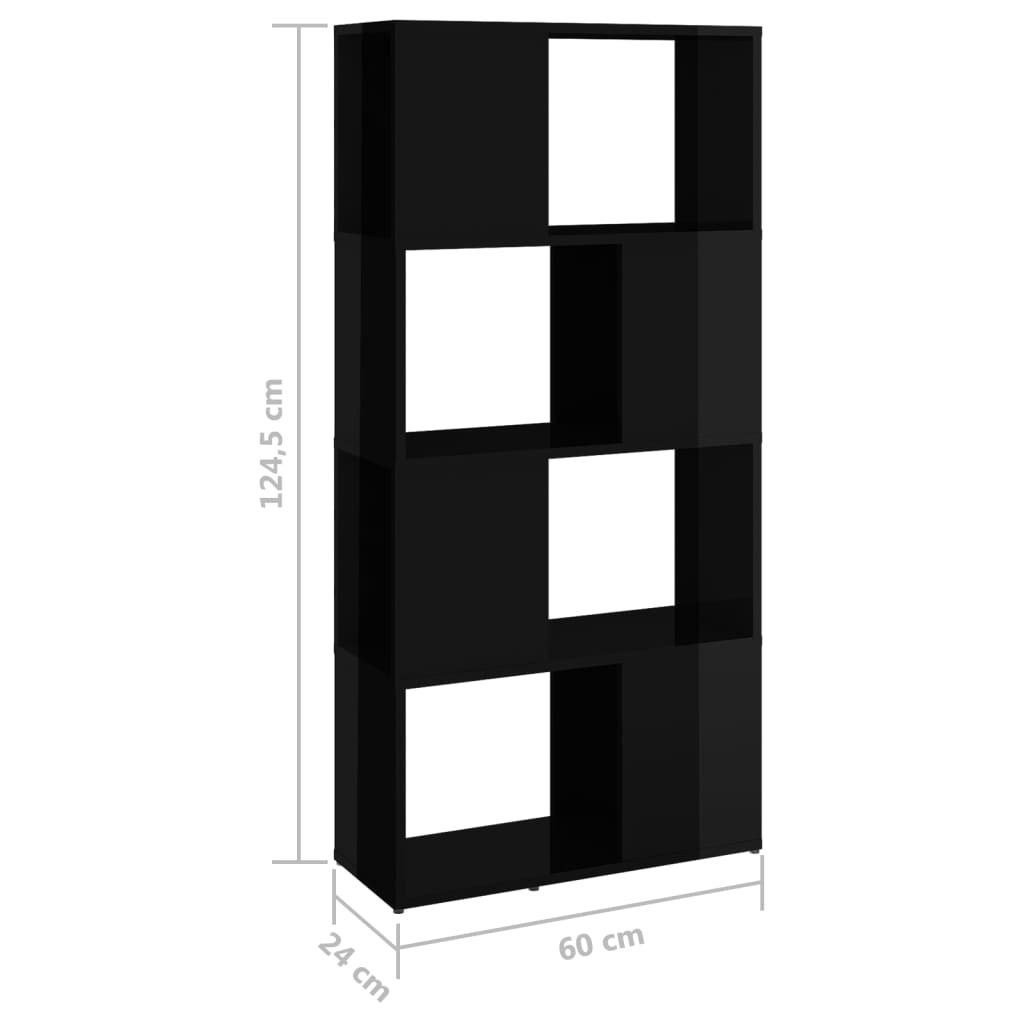 Boekenkast Room Divider Hoogglans Zwart 60x24x124,5 cm