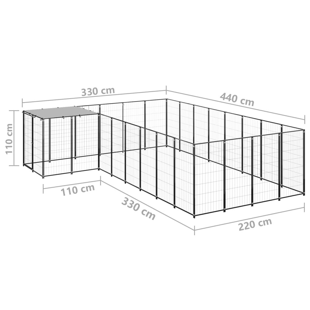 vidaXL Dog Kennel Black 10.89 m² Steel