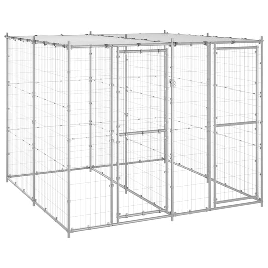 vidaXL Outdoor Dog Kennel Galvanised Steel with Roof 4.84 m²