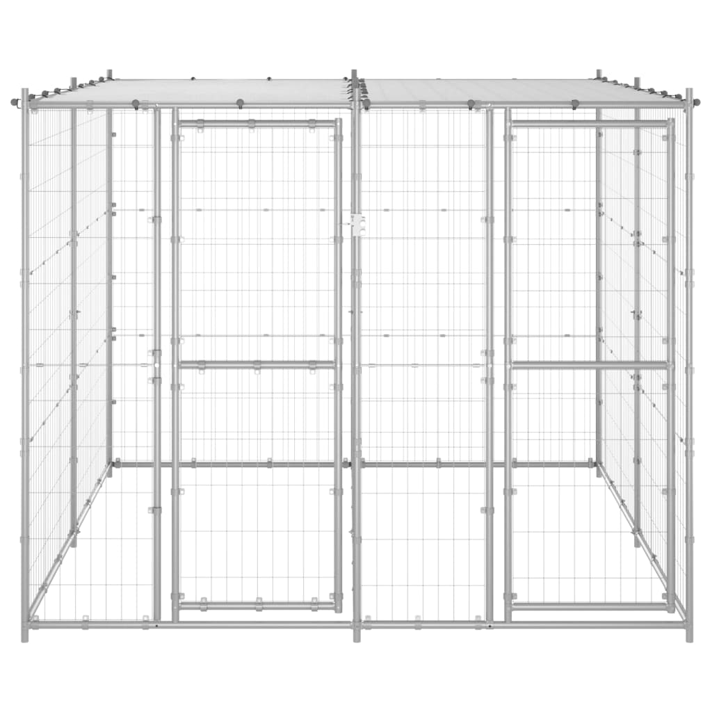 vidaXL Outdoor Dog Kennel Galvanised Steel with Roof 4.84 m²