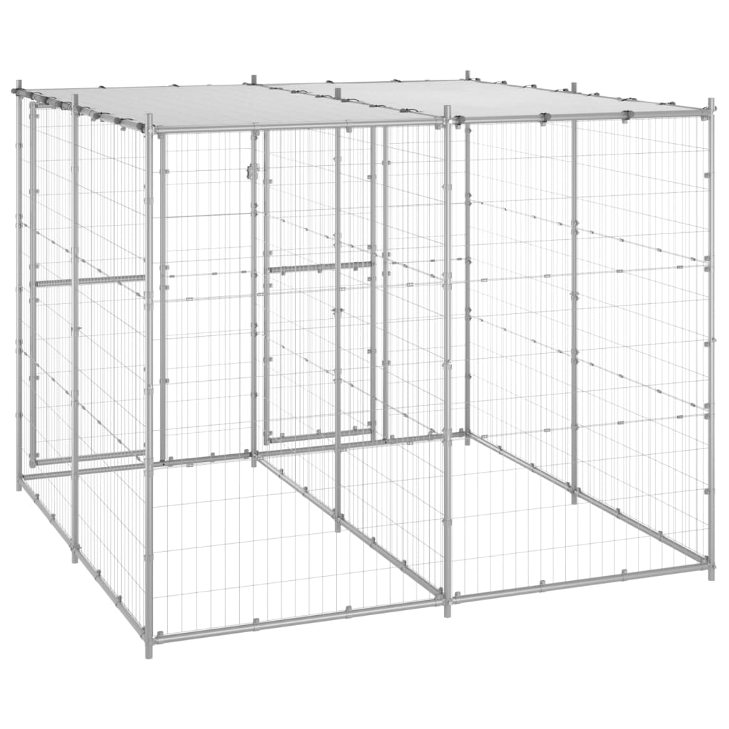 vidaXL Outdoor Dog Kennel Galvanised Steel with Roof 4.84 m²