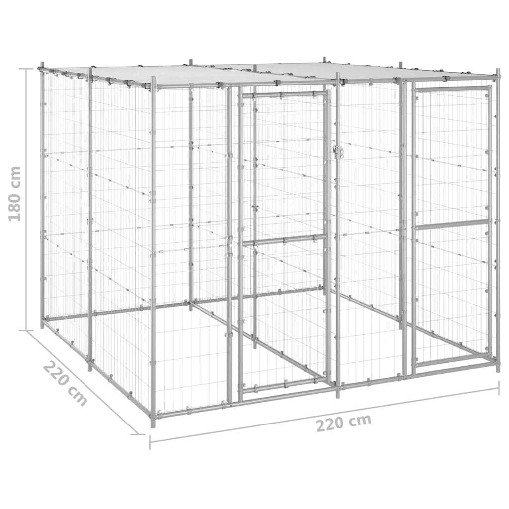 vidaXL Outdoor Dog Kennel Galvanised Steel with Roof 4.84 m²