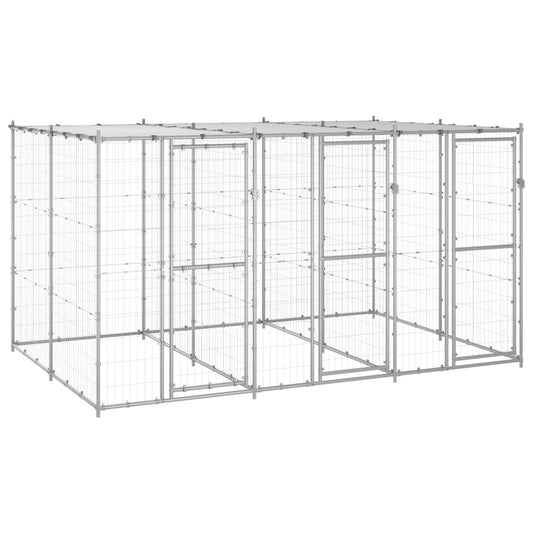 Outdoor hondenkennel gegalvaniseerd staal met dak 7,26 m²