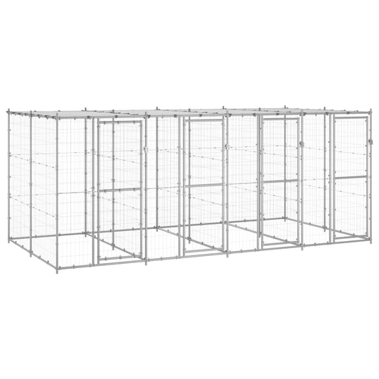 vidaXL Outdoor Dog Kennel Galvanised Steel with Roof 9.68 m²